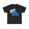 NerdyKeppie "100% That Butch" Cotton Butch Pride Tee Shirt. A unisex cotton tee shirt with a "100% That Butch" design on it in blue and white. This butch pride tee shirt has a classic fit.