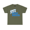 NerdyKeppie "100% That Butch" Cotton Butch Pride Tee Shirt. A unisex cotton tee shirt with a "100% That Butch" design on it in blue and white. This butch pride tee shirt has a classic fit.