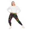 A person wearing a NerdyKeppie Engraved Bats Lesbian Pride Plus Size Leggings. 