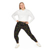 A person wearing a NerdyKeppie Scattered Dice Plus Size Lesbian Pride Leggings. 