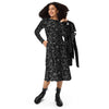 A person wearing a NerdyKeppie Animal Skeletons Long Sleeve Midi Dress With Pockets. 