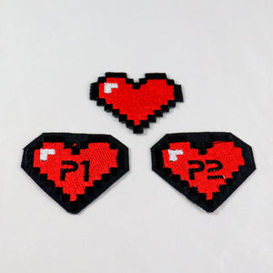 NerdyKeppie's 8-Bit Heart Embroidered Patch are stitched on black duck cloth and backed by sturdy vinyl fuse.