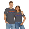 NerdyKeppie "Accomplice" Cotton Progress Pride Tee Shirt. A unisex cotton tee shirt with an "Accomplice" design on it in rainbow pride colors. This gay pride tee shirt has a classic fit.