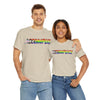 NerdyKeppie "Accomplice" Cotton Progress Pride Tee Shirt. A unisex cotton tee shirt with an "Accomplice" design on it in rainbow pride colors. This gay pride tee shirt has a classic fit.