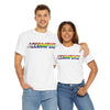 NerdyKeppie "Accomplice" Cotton Progress Pride Tee Shirt. A unisex cotton tee shirt with an "Accomplice" design on it in rainbow pride colors. This gay pride tee shirt has a classic fit.