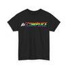 NerdyKeppie "Accomplice" Cotton Progress Pride Tee Shirt. A unisex cotton tee shirt with an "Accomplice" design on it in rainbow pride colors. This gay pride tee shirt has a classic fit.