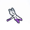 NerdyKeppie's Ace BONEYARD Dragonfly Embroidered Pride Patch are shaped like their namesake and stitched on black duck cloth!