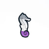 NerdyKeppie's Ace BONEYARD Seahorse Embroidered Pride Patch are shaped like their namesake and stitched on black duck cloth!