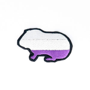 NerdyKeppie's Ace Guinea Pig Embroidered Pride Patch are shaped like their namesake and stitched on black duck cloth!