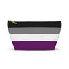 NerdyKeppie Ace Pride Flag Zipper Pouch with T-Bottom. A zippered accessory/makeup bag featuring a t-bottom and an asexual pride flag pattern. This ace pride zipper pouch is fully lined and comes in two sizes.