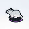 NerdyKeppie's Ace Rat Embroidered Pride Patch are shaped like their namesake and stitched on black duck cloth!