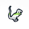 NerdyKeppie's Agender BONEYARD Velociraptor Embroidered Pride Patch are shaped like their namesake and stitched on black duck cloth!