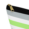 NerdyKeppie Agender Pride Flag Zipper Pouch with T-Bottom. A zippered accessory/makeup bag featuring a t-bottom and an agender pride flag pattern. This agender pride zipper pouch comes in two sizes.