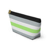 NerdyKeppie Agender Pride Flag Zipper Pouch with T-Bottom. A zippered accessory/makeup bag featuring a t-bottom and an agender pride flag pattern. This agender pride zipper pouch comes in two sizes.