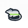 NerdyKeppie's Agender Rat Embroidered Pride Patch are shaped like their namesake and stitched on black duck cloth!