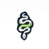 NerdyKeppie's Agender Snake Embroidered Pride Patch are shaped like their namesake and stitched on black duck cloth!