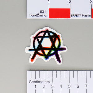 NerdyKeppie Anarchist Star of David Progress Pride Sticker. A NerdyKeppie matte sticker reading TEXT. This gay pride sticker ships from Portland, Oregon.