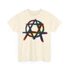 NerdyKeppie Anarchist Star of David Progress Pride Tee Shirt (UK Print Provider). A unisex cotton tee shirt with an anarchist Star of David design on it in Progress pride colors. This Progress pride tee shirt has a classic fit.