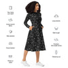 A person wearing a NerdyKeppie Animal Skeletons Long Sleeve Midi Dress With Pockets. 