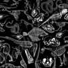 A person wearing a NerdyKeppie Animal Skeletons On Black Plus Size Leggings. cute plus-size leggings with an Animal Skeletons pattern on it, available from 2XL to 6XL.