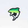 NerdyKeppie's Aro BONEYARD Shark Embroidered Pride Patch are shaped like their namesake and stitched on black duck cloth!