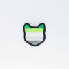 NerdyKeppie's Aro Cat Embroidered Pride Patch are shaped like their namesake and stitched on black duck cloth!