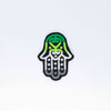 NerdyKeppie's Aro Hamsa Embroidered Pride Patch are stitched on black duck cloth and backed by sturdy vinyl fuse.