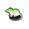 NerdyKeppie's Aro Rat Embroidered Pride Patch are shaped like their namesake and stitched on black duck cloth!