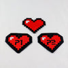 NerdyKeppie's BONEYARD 8-Bit Heart Embroidered Patch are stitched on black duck cloth and backed by sturdy vinyl fuse.