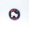 NerdyKeppie's BONEYARD "Bitch on Wheels" Embroidered Roller Derby Patch are stitched on black duck cloth and backed by sturdy vinyl fuse.