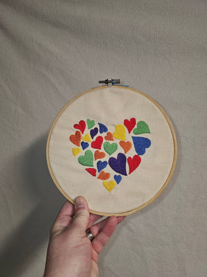 NerdyKeppie BONEYARD Embroidered Heart of Hearts Wall Art — BI PRIDE ONLY. 
