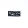 NerdyKeppie's BONEYARD "Grown-Ass Woman" Embroidered Patch are stitched on sturdy rectangular duck cloth and backed with vinyl fuse.