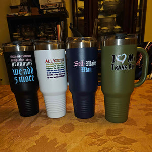 NerdyKeppie BONEYARD Sample Insulated Steel Rainbow Gay Pride Travel Mugs. 