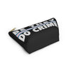 NerdyKeppie "Be They, Do Crime" Trans Pride Zipper Pouch with T-Bottom. A zippered accessory/makeup bag featuring a t-bottom and a "Be They, Do Crime" pattern in transgender pride colors. This trans pride zipper pouch is fully lined and comes in two sizes.