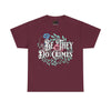 NerdyKeppie "Be They Do Crimes" Floral Cotton Trans Pride Tee Shirt. A unisex cotton tee shirt with a "Be They Do Crimes" design on it in transgender pride colors. This trans pride tee shirt has a classic fit.