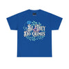 NerdyKeppie "Be They Do Crimes" Floral Cotton Trans Pride Tee Shirt. A unisex cotton tee shirt with a "Be They Do Crimes" design on it in transgender pride colors. This trans pride tee shirt has a classic fit.