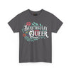 NerdyKeppie "Beautifully Queer" Cotton Rainbow Gay Pride Tee Shirt. A unisex cotton tee shirt with a "Beautifully Queer" design on it in rainbow pride colors. This gay pride tee shirt has a classic fit.