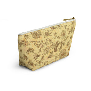 NerdyKeppie Bees Bees Bees Late Summer Zipper Pouch with T-Bottom. A zippered accessory/makeup bag featuring a t-bottom and a Bees Bees Bees pattern in Late Summer colors. This zipper pouch is fully lined and comes in two sizes.