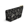 NerdyKeppie Bees Bees Bees on Black Zipper Pouch with T-Bottom. A zippered accessory/makeup bag featuring a t-bottom and a Bees Bees Bees pattern in white. This black zipper pouch is fully lined and comes in two sizes.