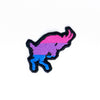 NerdyKeppie's Bi BONEYARD Goat Embroidered Pride Patch are shaped like their namesake and stitched on black duck cloth!