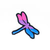 NerdyKeppie's Bi Dragonfly Embroidered Pride Patch are shaped like their namesake and stitched on black duck cloth!