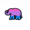 NerdyKeppie's Bi Elephant Embroidered Pride Patch are shaped like their namesake and stitched on black duck cloth!