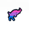 NerdyKeppie's Bi Goat Embroidered Pride Patch are shaped like their namesake and stitched on black duck cloth!