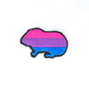 NerdyKeppie's Bi Guinea Pig Embroidered Pride Patch are shaped like their namesake and stitched on black duck cloth!
