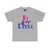 NerdyKeppie "Bi & Large" Cotton Bi Pride Tee Shirt. A unisex cotton tee shirt with a "Bi & Large" design on it in bisexual pride colors. This bi pride tee shirt has a classic fit.