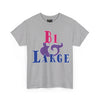 NerdyKeppie "Bi & Large" Cotton Bi Pride Tee Shirt. A unisex cotton tee shirt with a "Bi & Large" design on it in bisexual pride colors. This bi pride tee shirt has a classic fit.