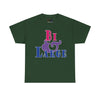 NerdyKeppie "Bi & Large" Cotton Bi Pride Tee Shirt. A unisex cotton tee shirt with a "Bi & Large" design on it in bisexual pride colors. This bi pride tee shirt has a classic fit.