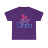 NerdyKeppie "Bi & Large" Cotton Bi Pride Tee Shirt. A unisex cotton tee shirt with a "Bi & Large" design on it in bisexual pride colors. This bi pride tee shirt has a classic fit.