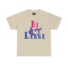 NerdyKeppie "Bi & Large" Cotton Bi Pride Tee Shirt. A unisex cotton tee shirt with a "Bi & Large" design on it in bisexual pride colors. This bi pride tee shirt has a classic fit.