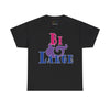 NerdyKeppie "Bi & Large" Cotton Bi Pride Tee Shirt. A unisex cotton tee shirt with a "Bi & Large" design on it in bisexual pride colors. This bi pride tee shirt has a classic fit.